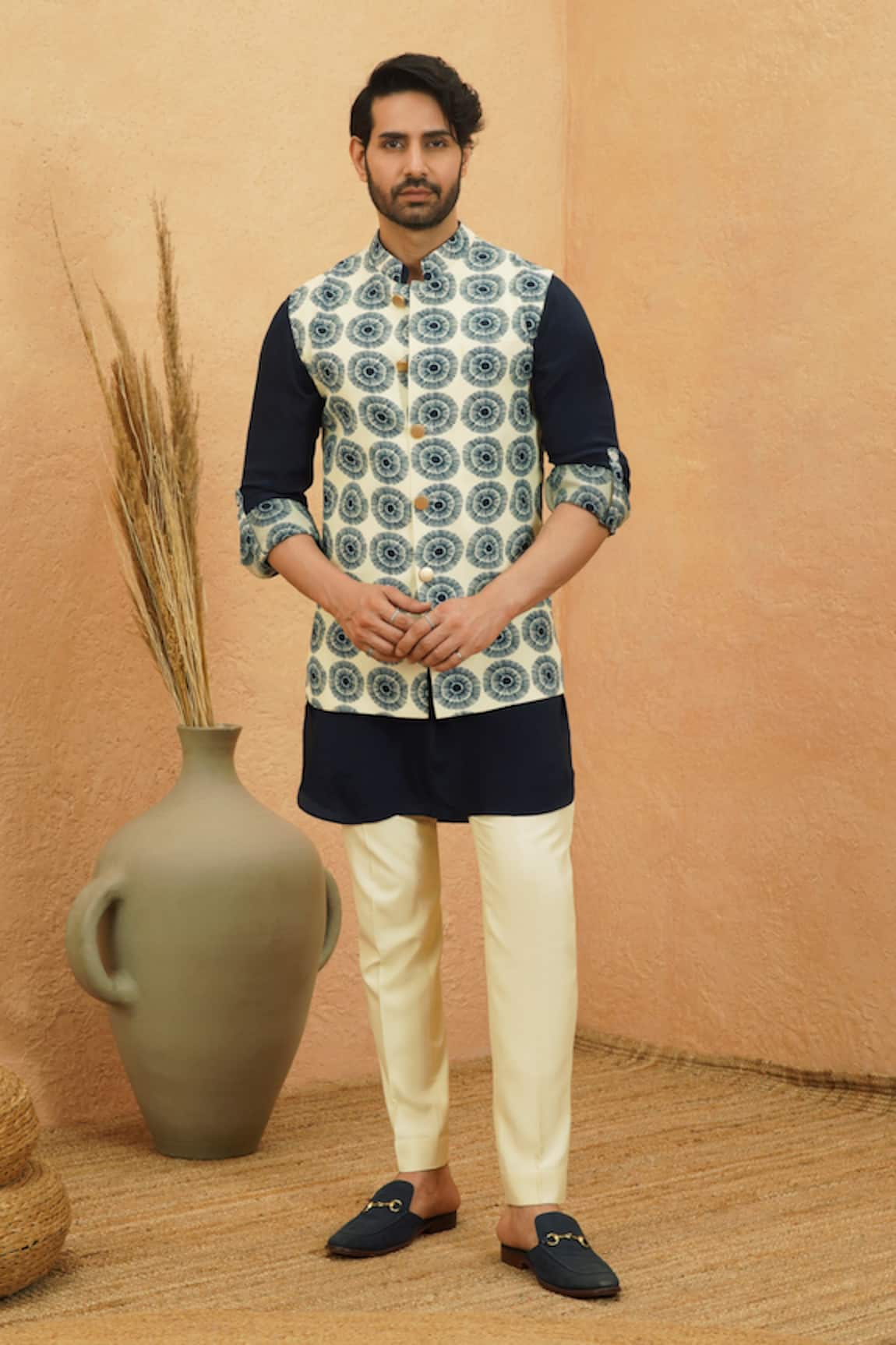 Sva By Sonam & Paras Modi Reversible Midnight Blue Bundi 
