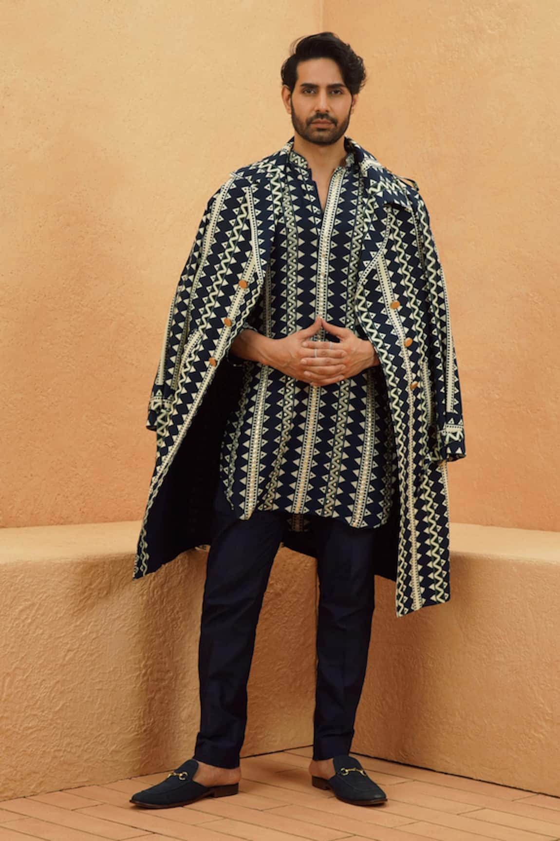 Sva By Sonam & Paras Modi Midnight Blue SAMAH Trench Coat 