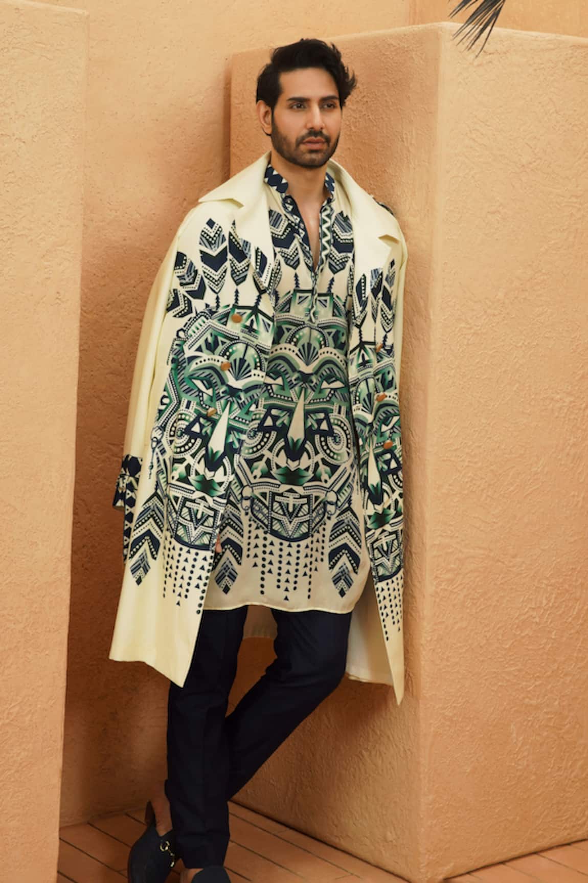 Sva By Sonam & Paras Modi Designer Ivory Crepe Trench Coat 