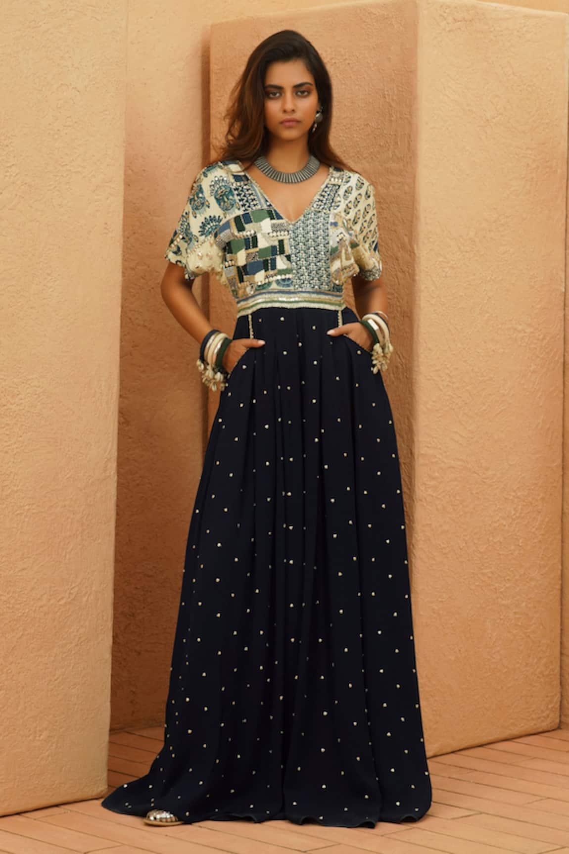 Sva By Sonam & Paras Modi Midnight Blue Patchwork Jumpsuit 