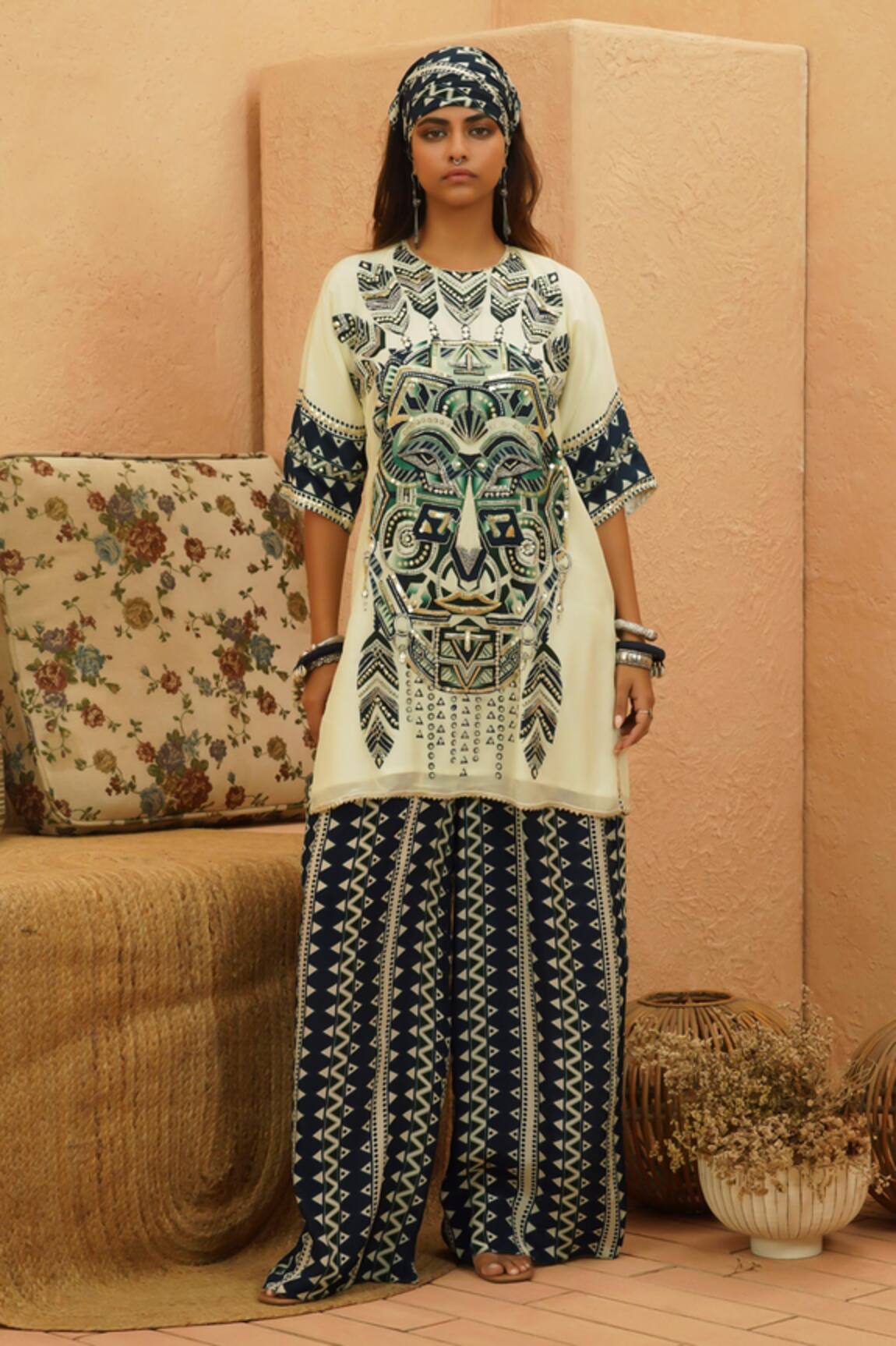 Sva By Sonam & Paras Modi Embellished Ivory Kurta & Pant Set 