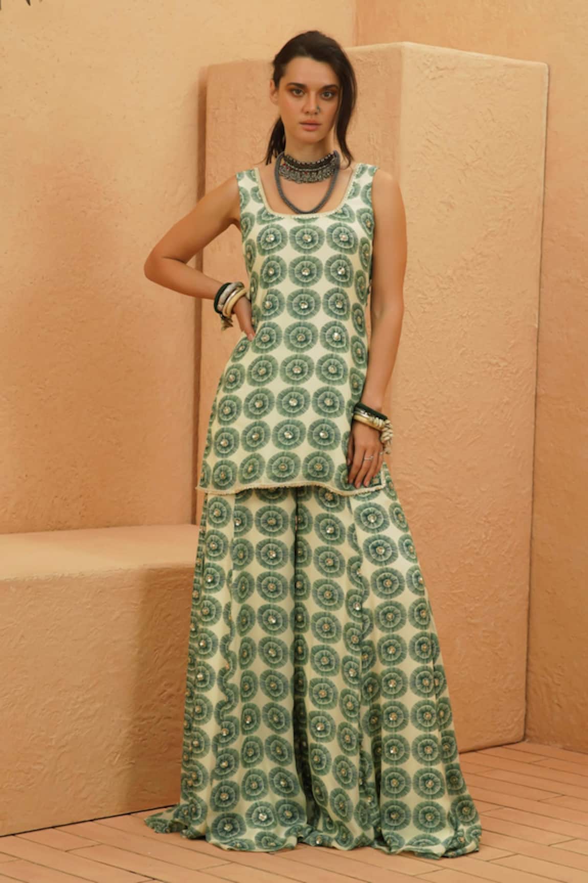 Sva By Sonam & Paras Modi Emerald Green Kurta & Sharara Set 