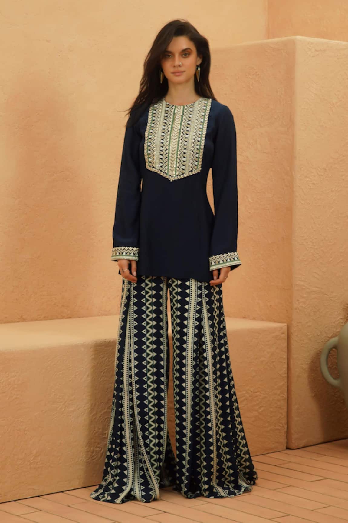 Sva By Sonam & Paras Modi Zahara Midnight Blue Kurta & Flared Pant 