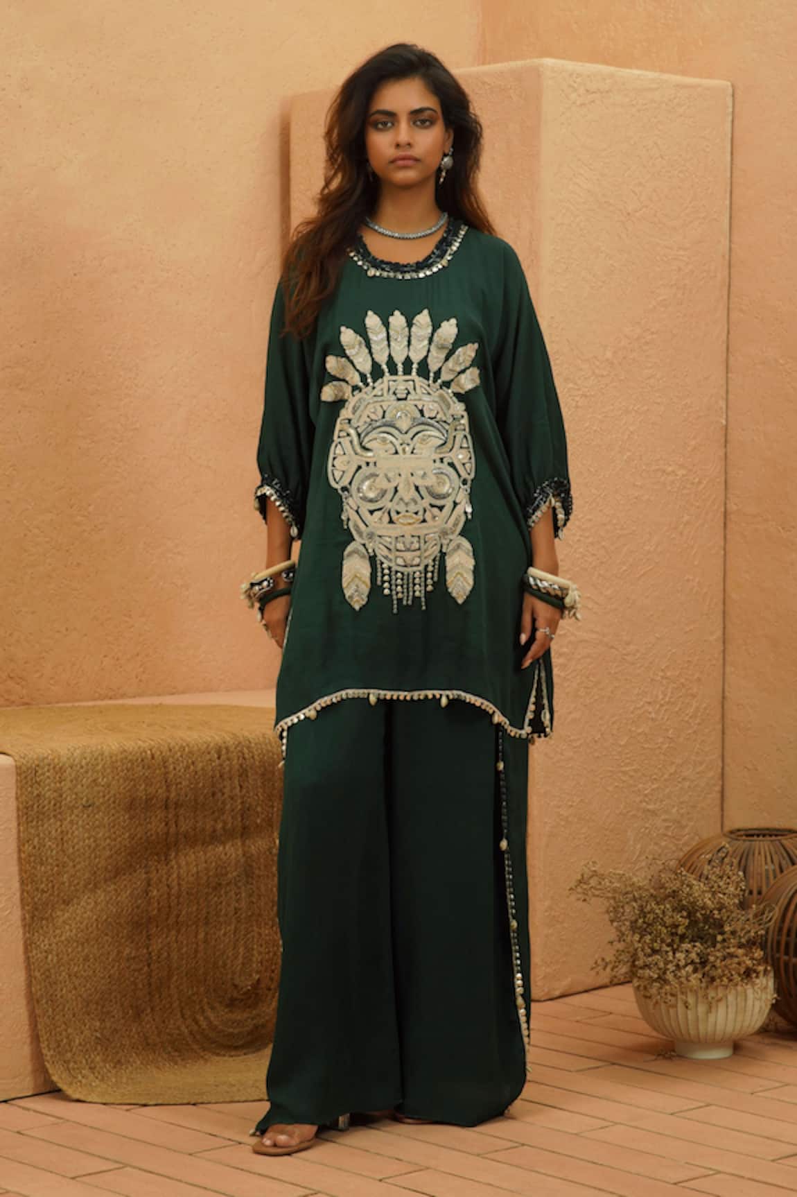Sva By Sonam & Paras Modi Embellished Emerald Co-Ord Set 