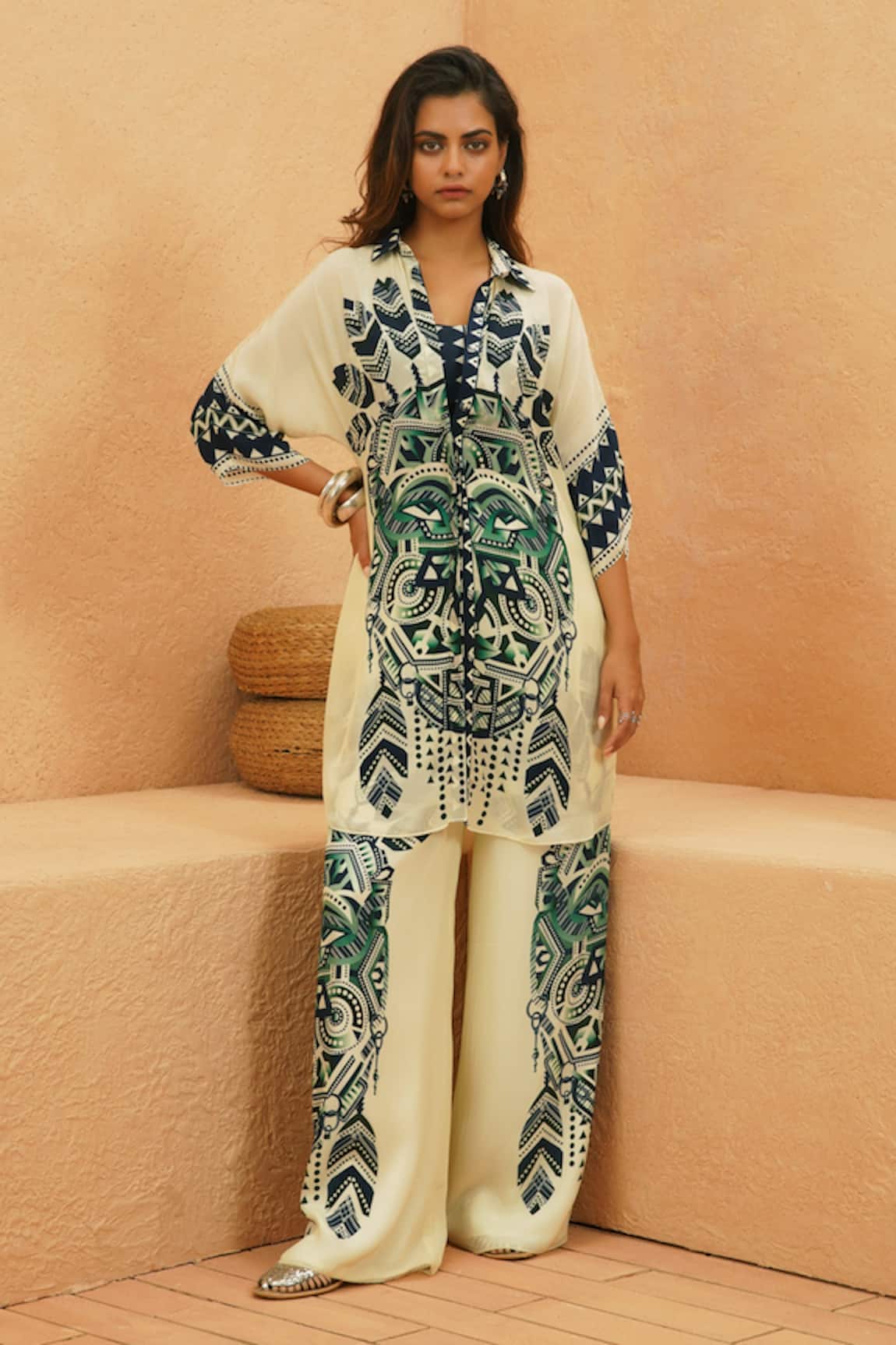 Sva By Sonam & Paras Modi Ivory Printed Top & Pant Set 