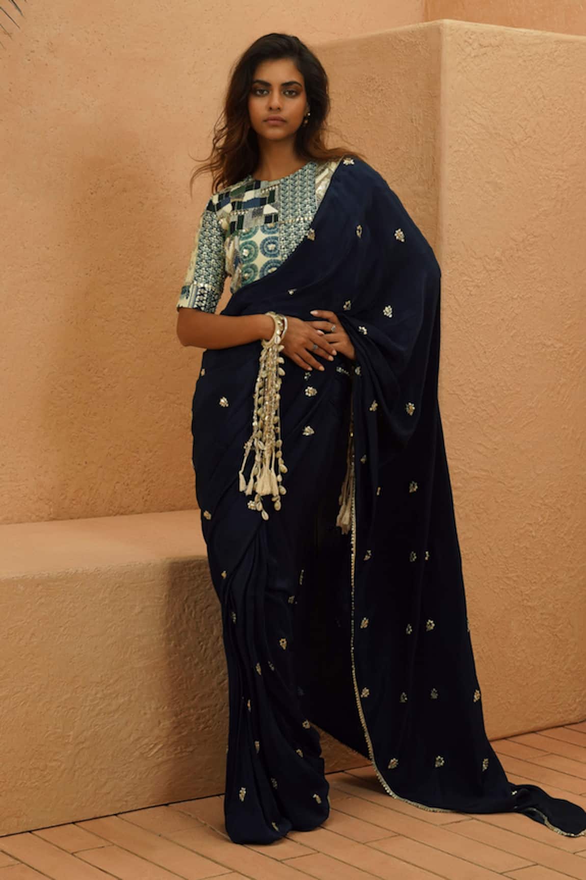 Sva By Sonam & Paras Modi Embellished Midnight Blue Saree & Blouse 