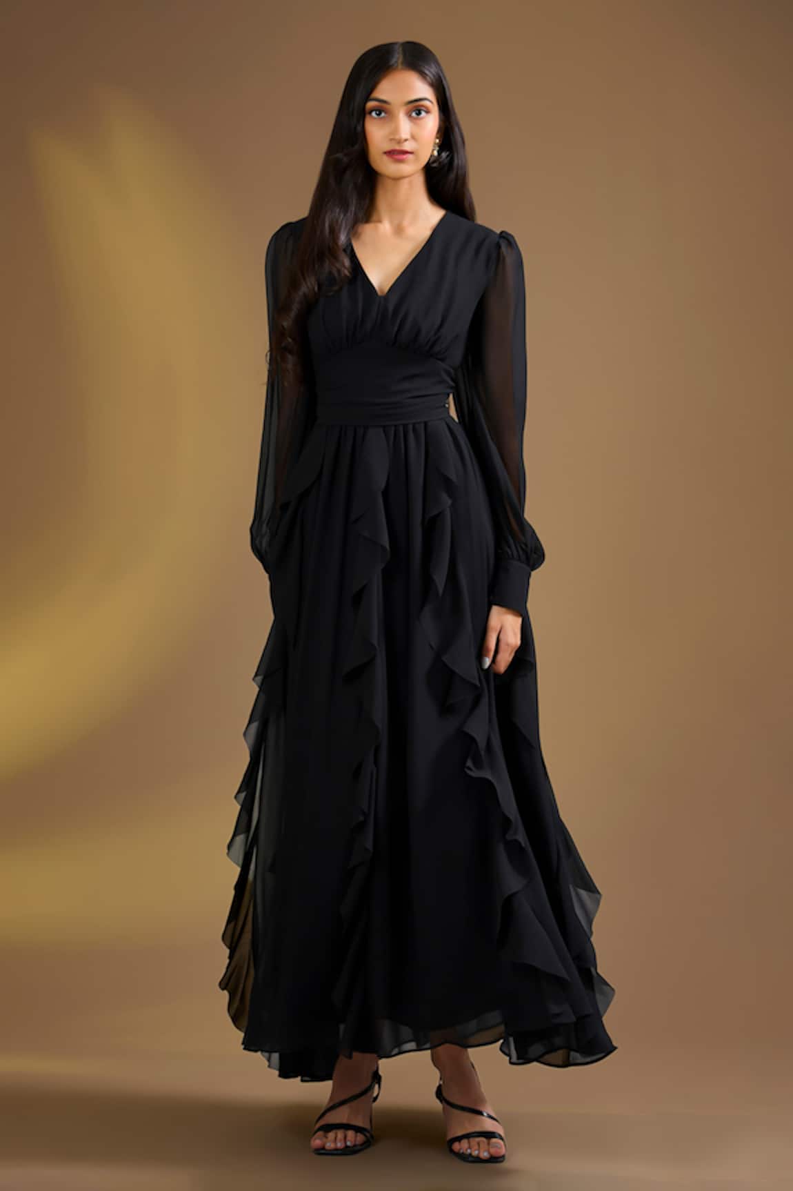 Ajiesh Oberoi Black Ruffle Charm Dress 