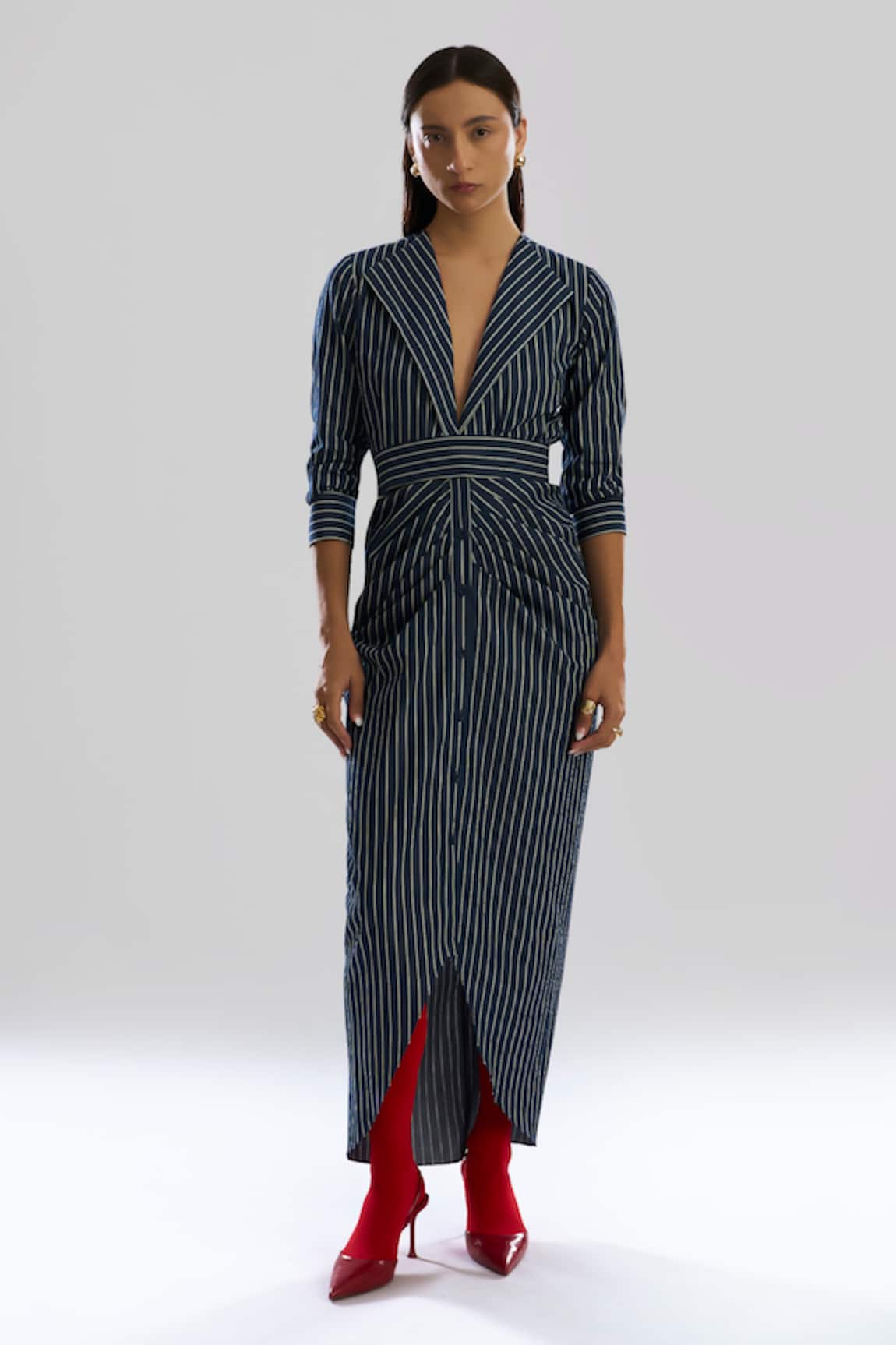 Aroka Offset Denim Stripe Dress 