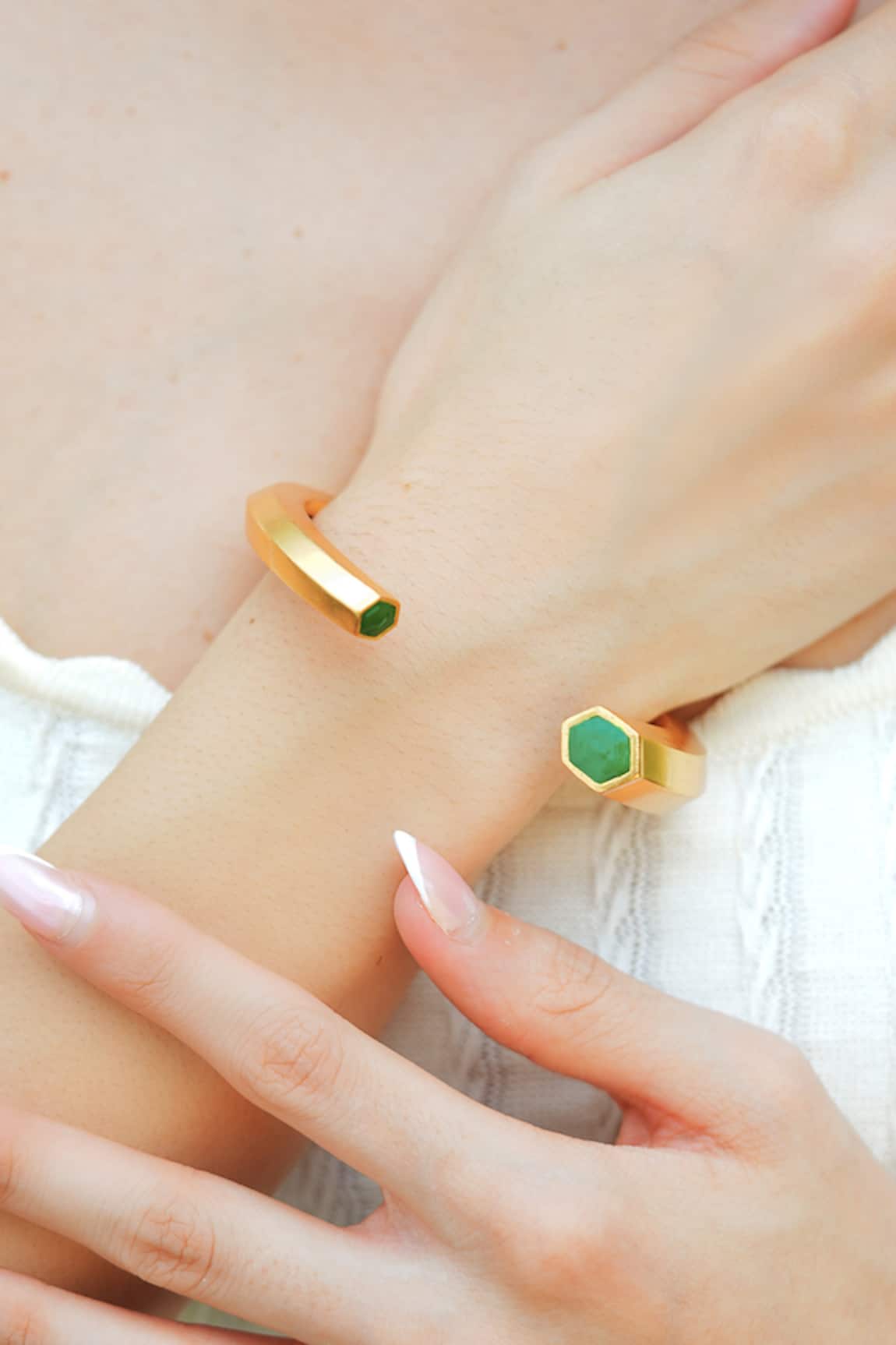 Varnika Arora Hexa Green Enamel Gold Cuff 