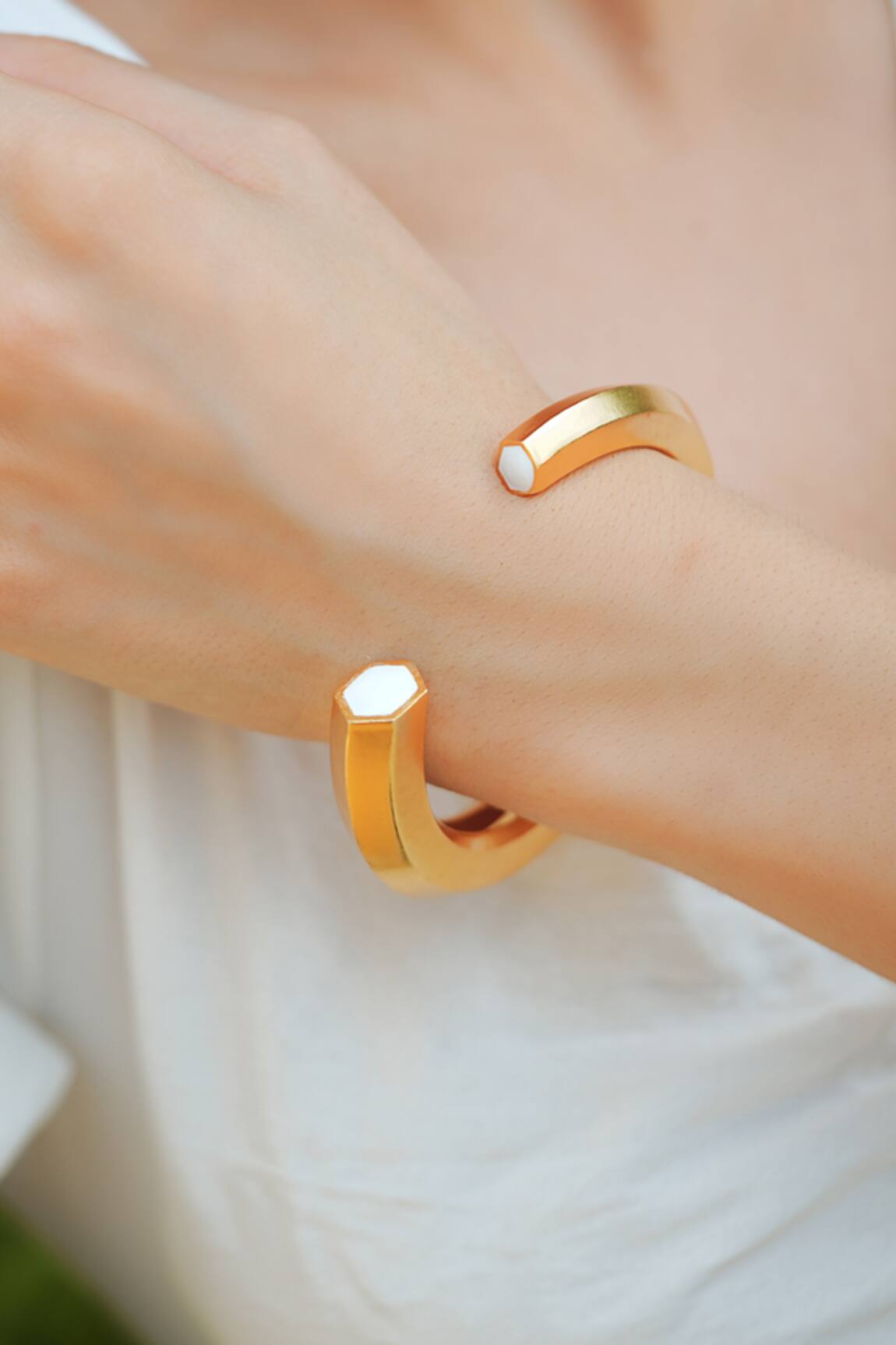 Varnika Arora Hexa White Enamel Gold Cuff 