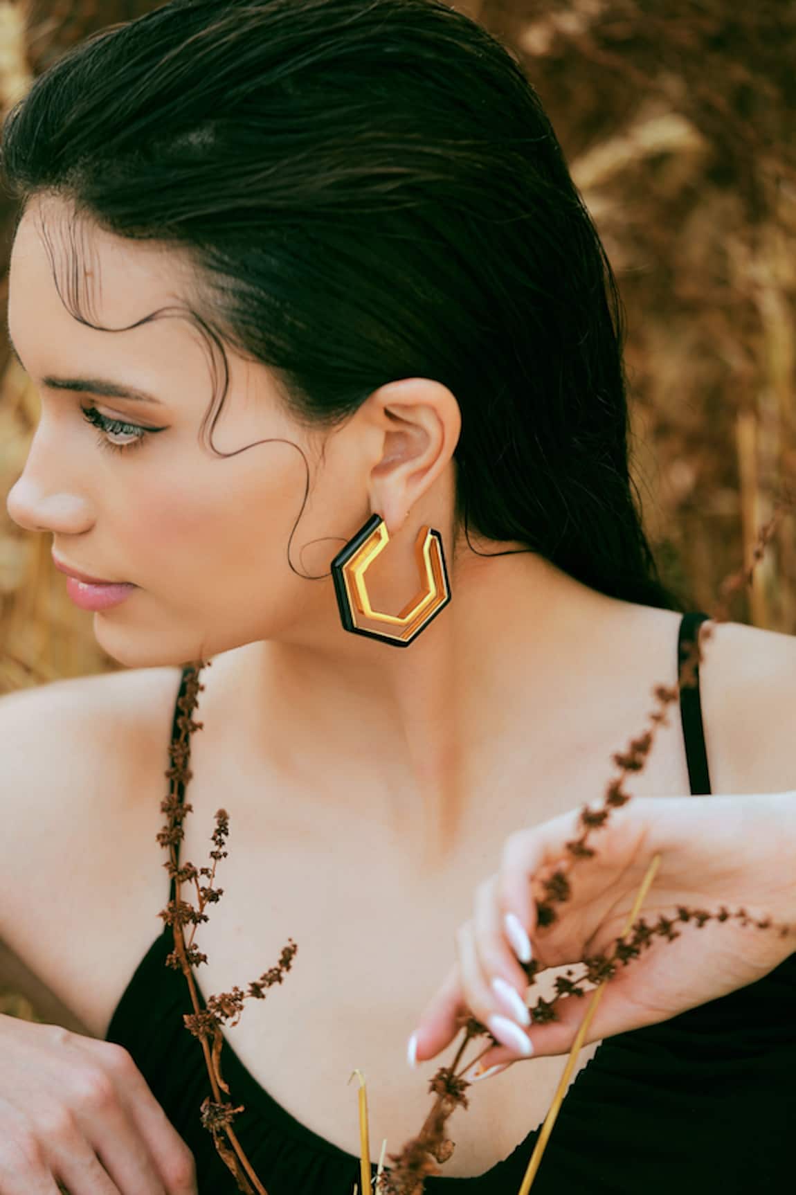 Varnika Arora Devine Black Enamel Gold Earrings 