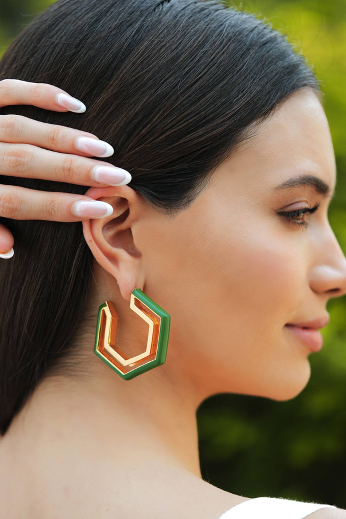 Varnika Arora Devine Green Enamel Gold Earrings 