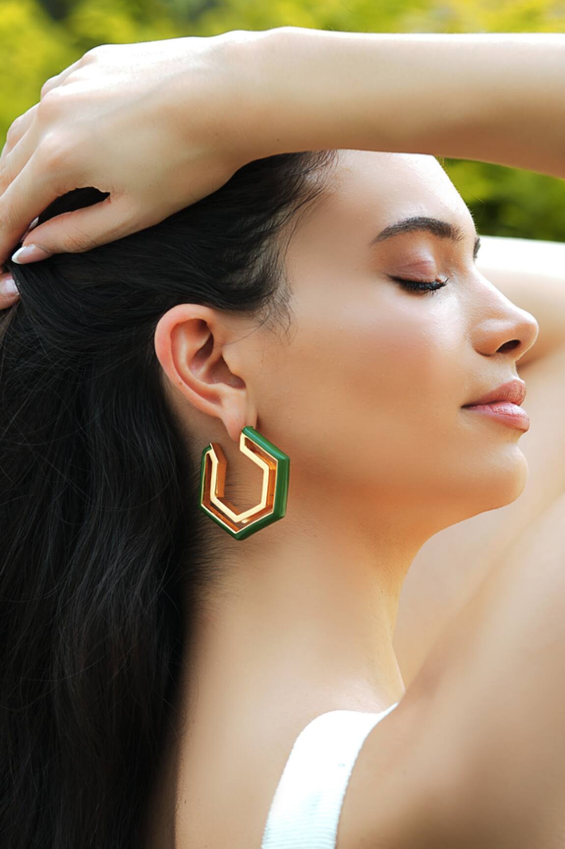 Varnika Arora Helixa Green Enamel Gold Hoops 