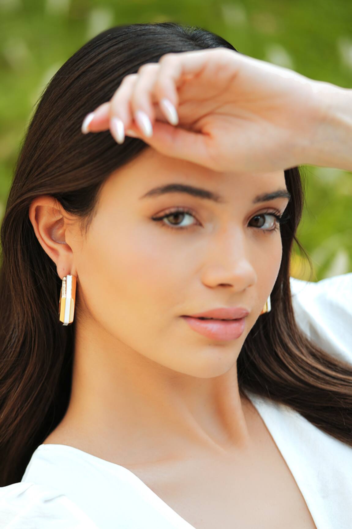Varnika Arora Helixa White Enamel Gold Hoops 