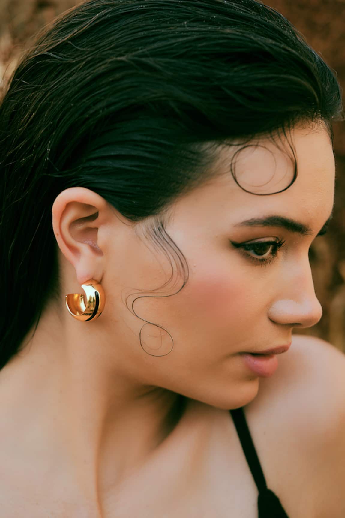 Varnika Arora Luna Black Enamel Gold Hoops 