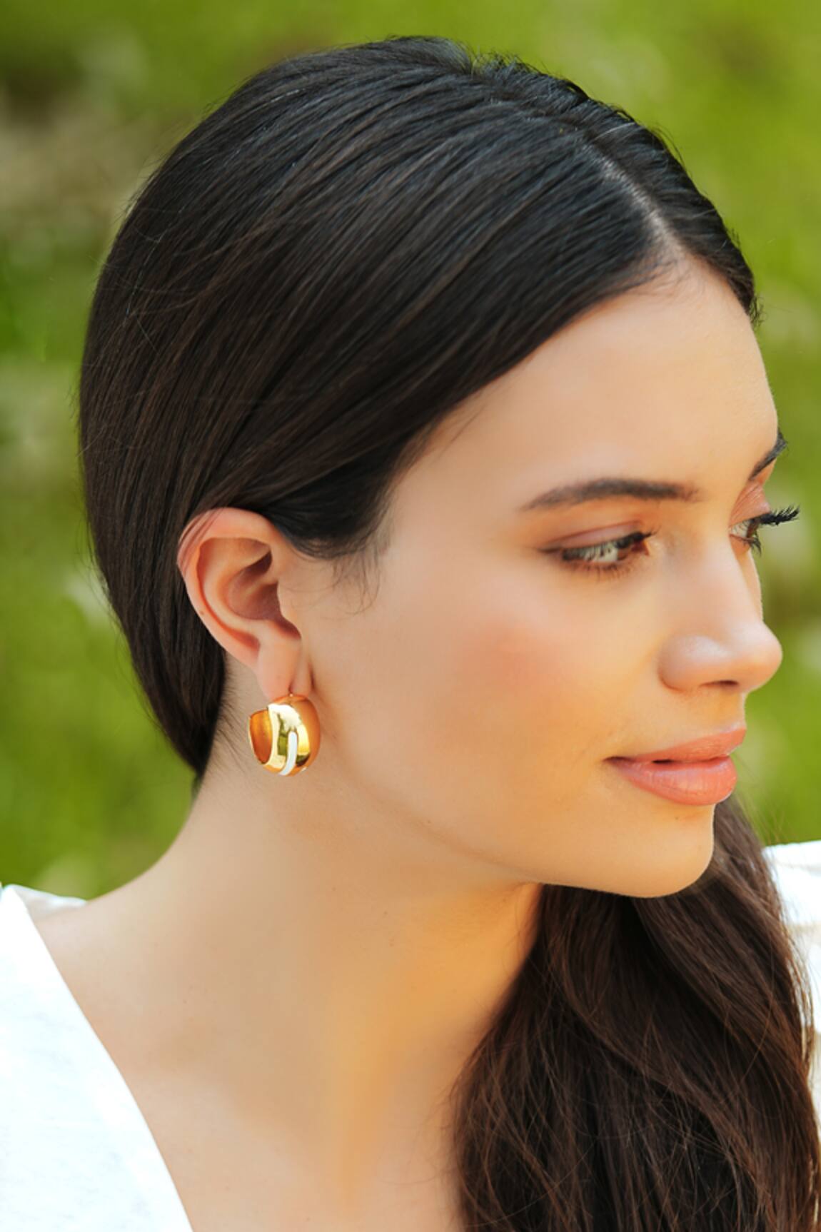 Varnika Arora Luna White Enamel Gold Hoops 