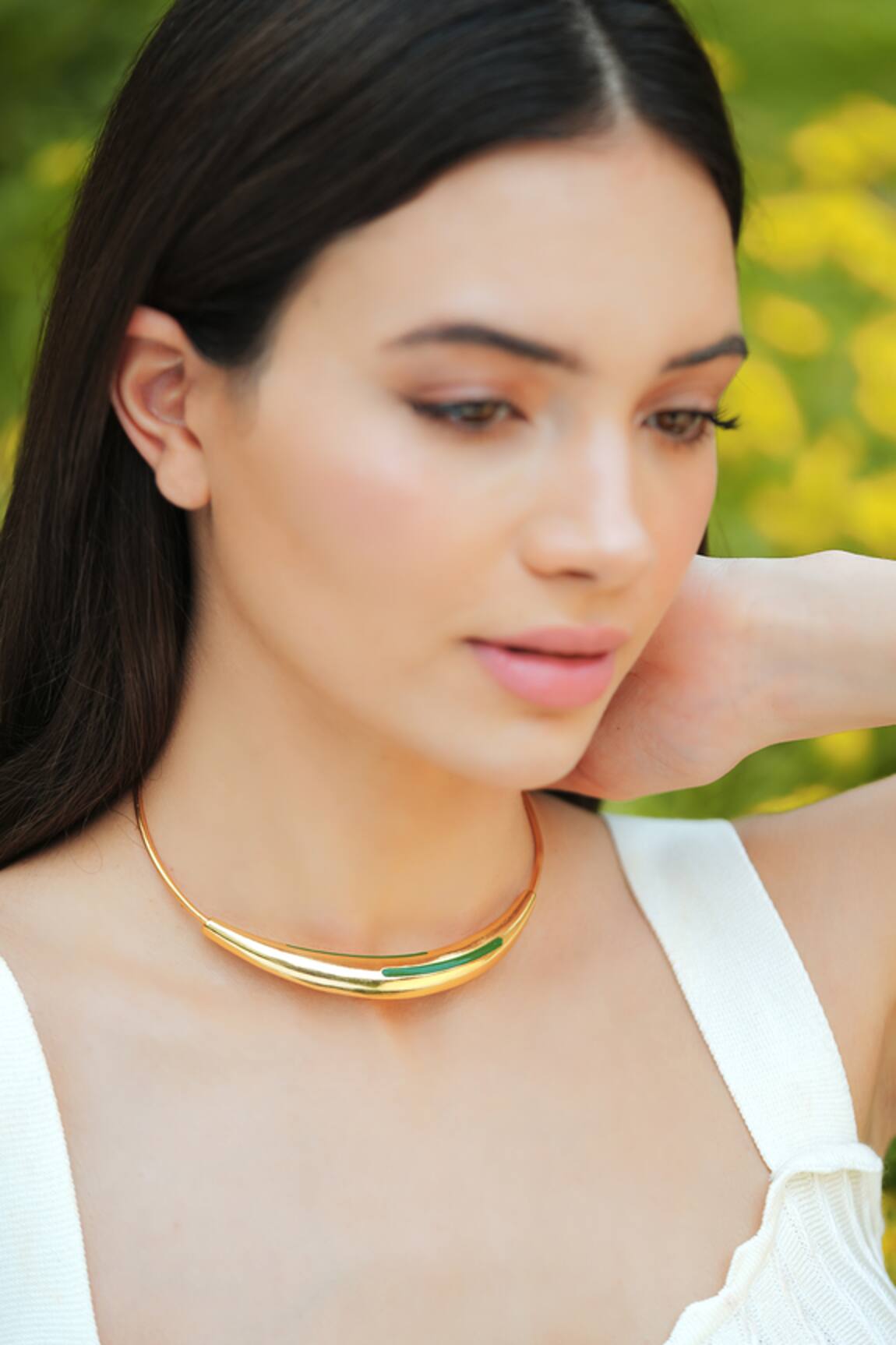 Varnika Arora Green Enamel Gold Plated Neckpiece 