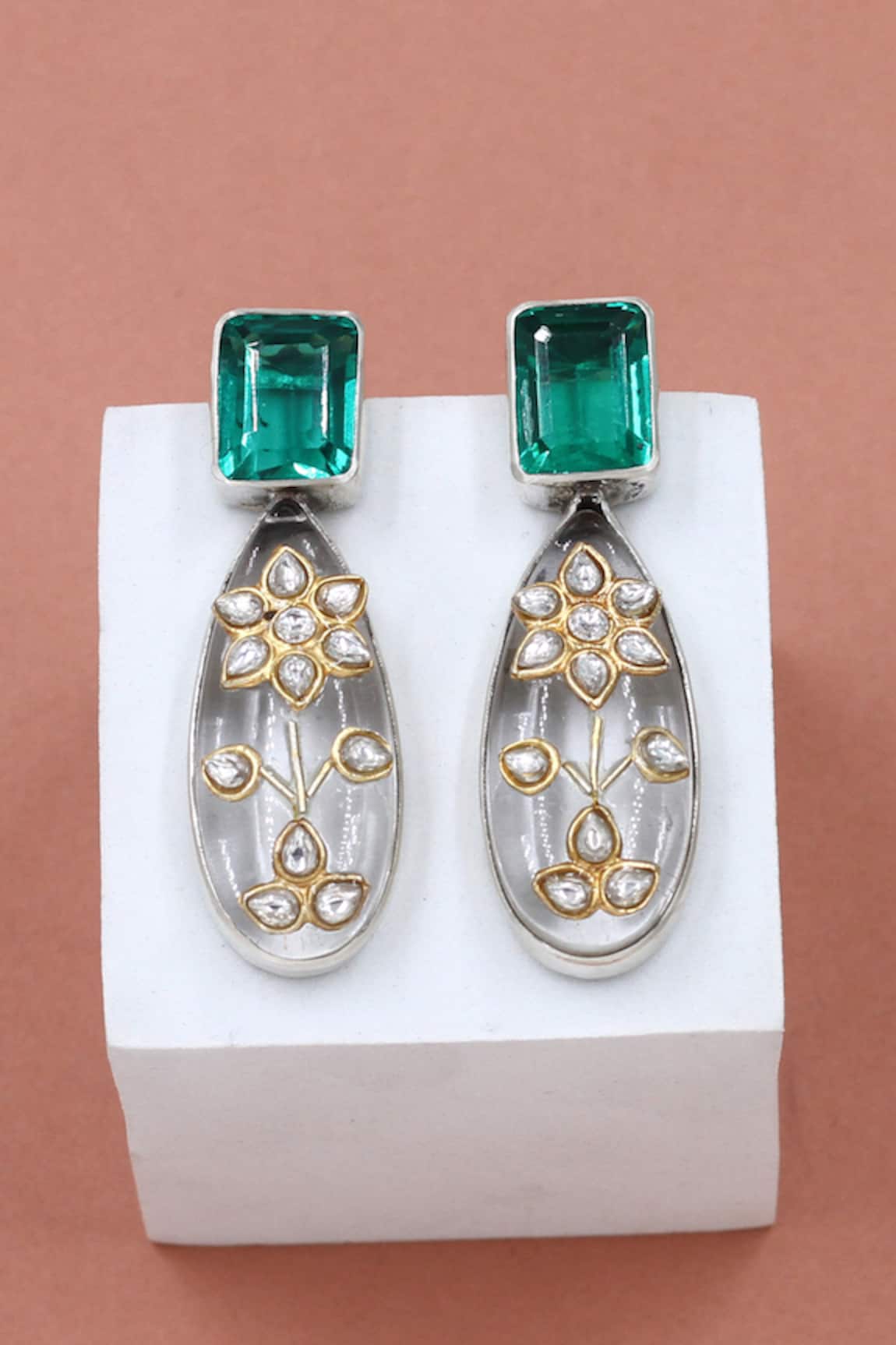 Sangeeta Boochra Emerald Silver Earrings 