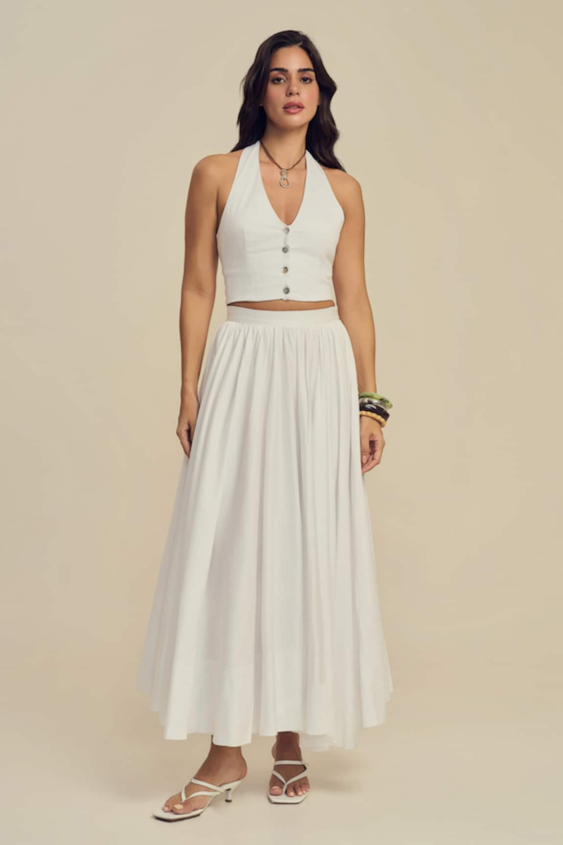 Label Frow White Cotton Sylvie Midi Skirt Set 
