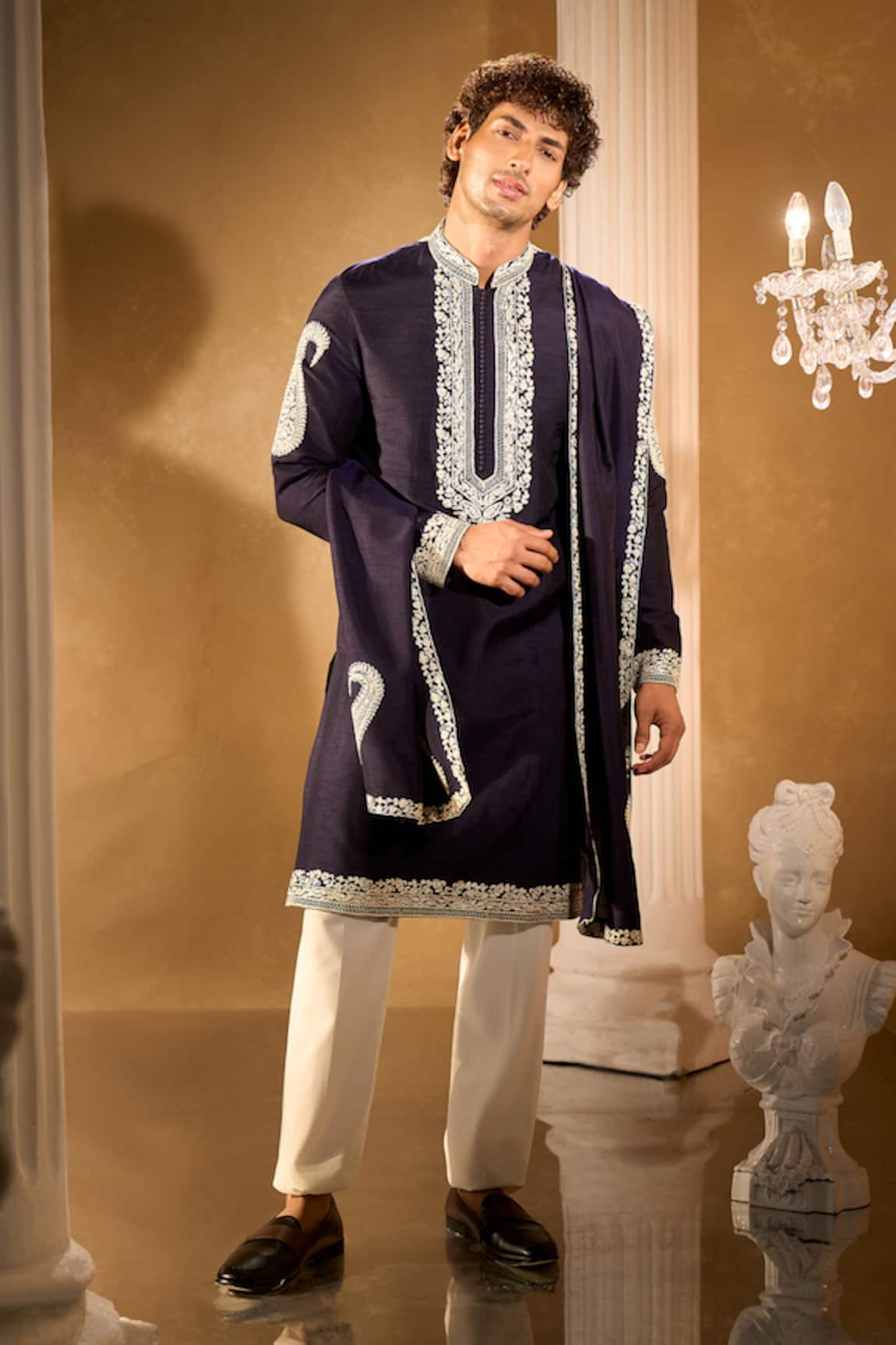 Aariyana Couture Navy Blue Silk Bundi Set with Dupatta 