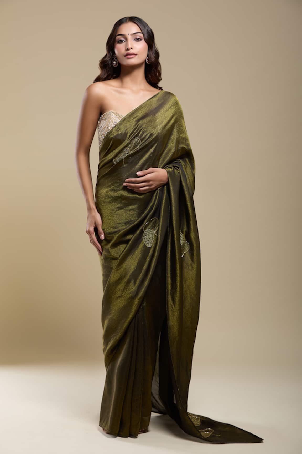 Naintara Bajaj Green Tissue Embroidered Saree With Running Blouse
