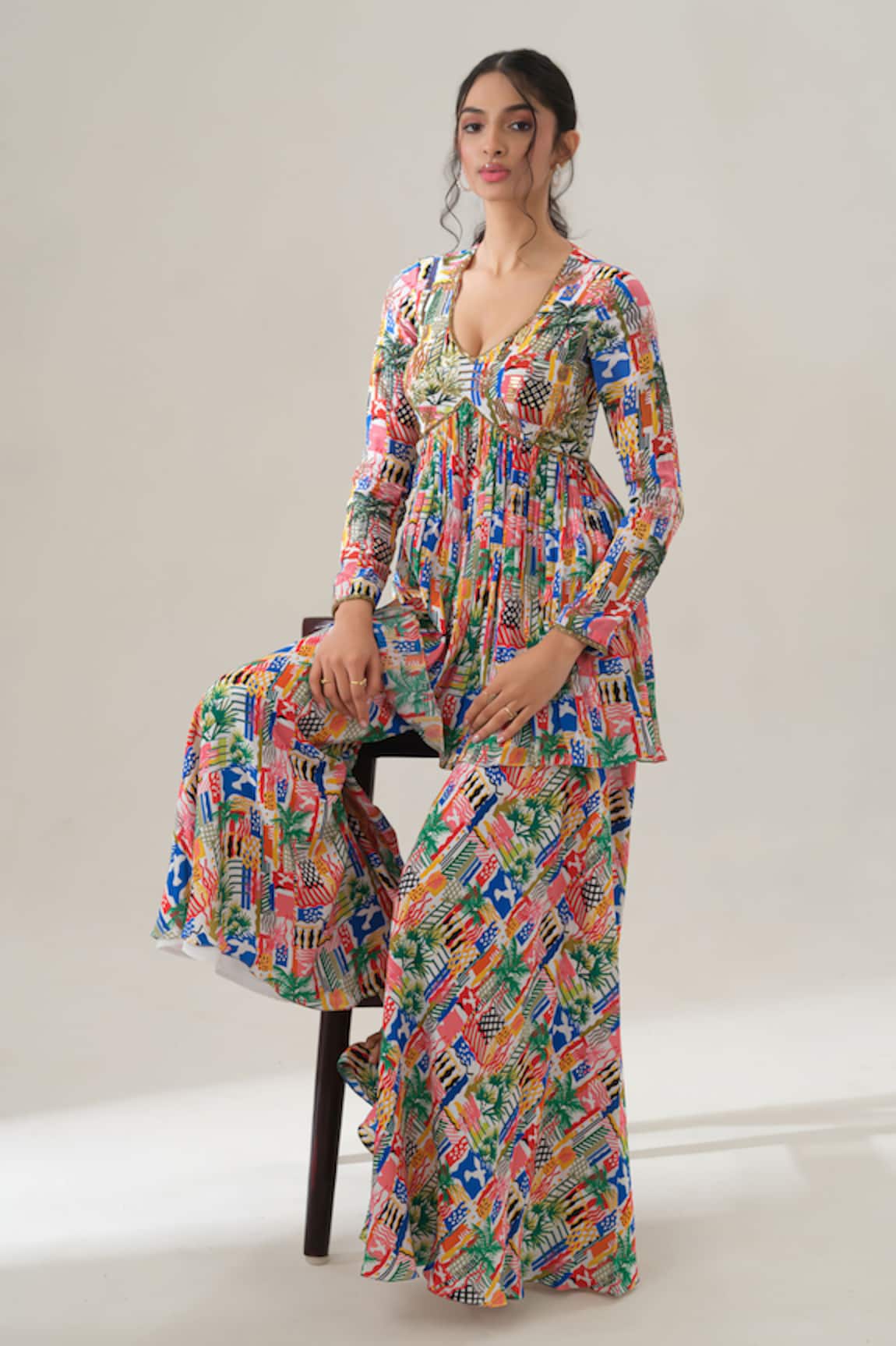 House Of Akshata Radiant Bloom Peplum Set 