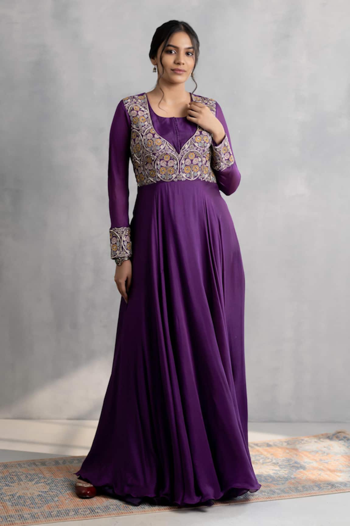Neelu And Manvi Purple Embroidered Designer Gown