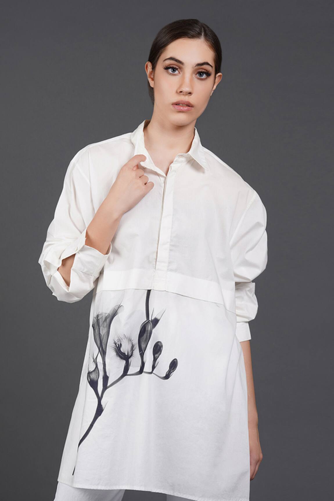 Samant Chauhan Charcoal Bloom Shirt Charcoal Bloom Cotton Shirt