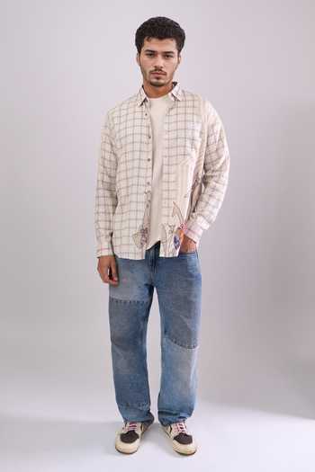 Aryavir Malhotra Beige Digital Print Slim Fit Shirt 