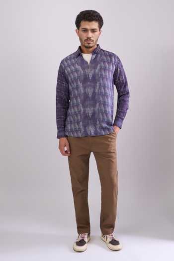 Aryavir Malhotra Navy Blue Digital Print Slim Fit Shirt 