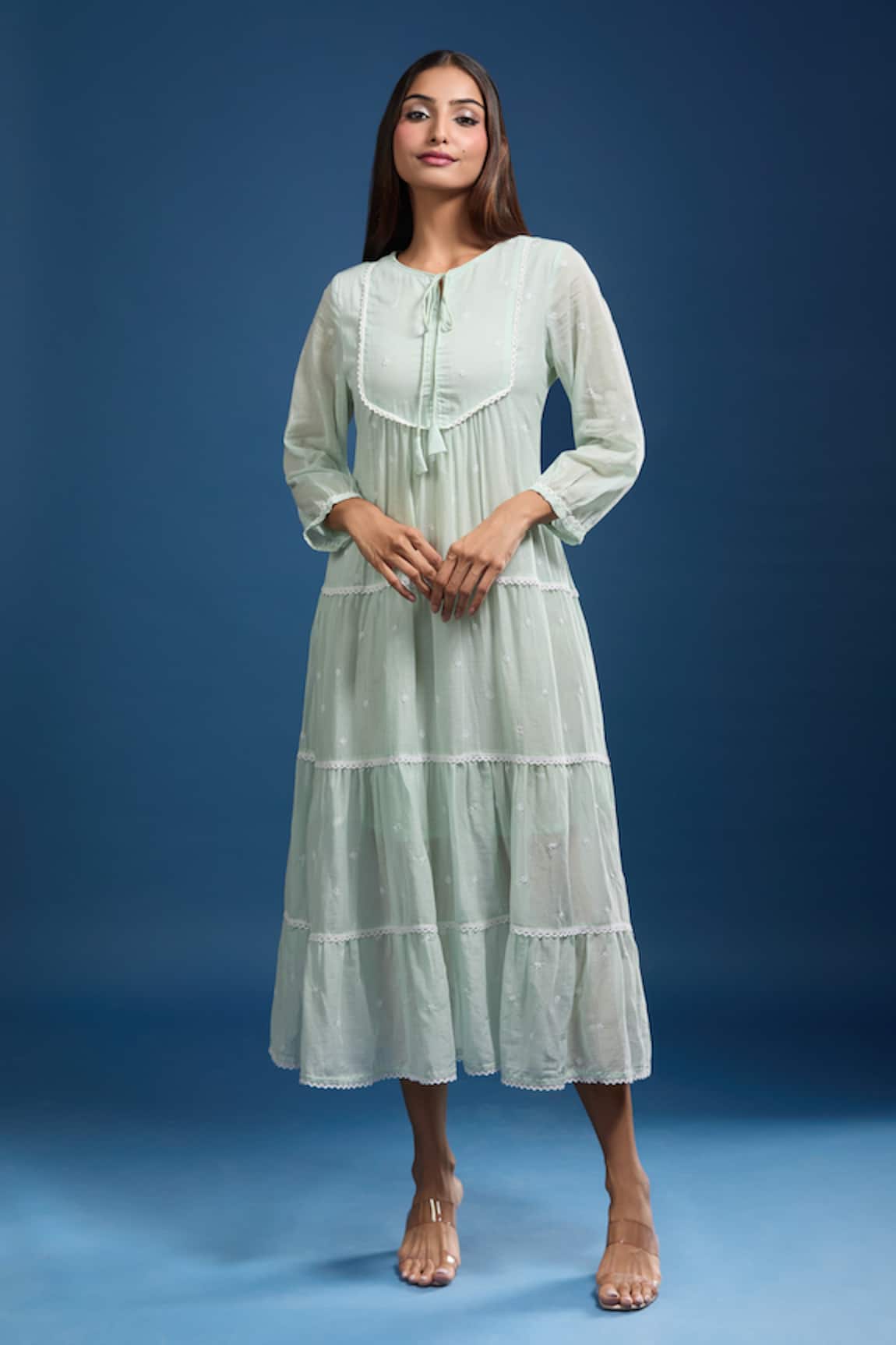 Samyukta Singhania Pista Green Cotton Mulmul Dress 