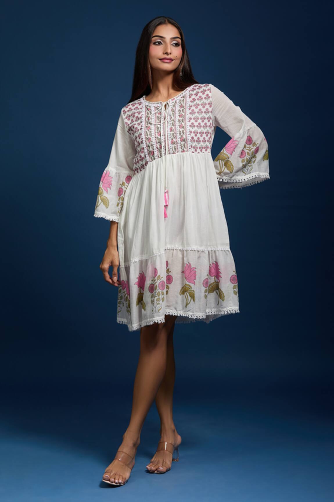 Samyukta Singhania Floral Embroidered Off White Dress 