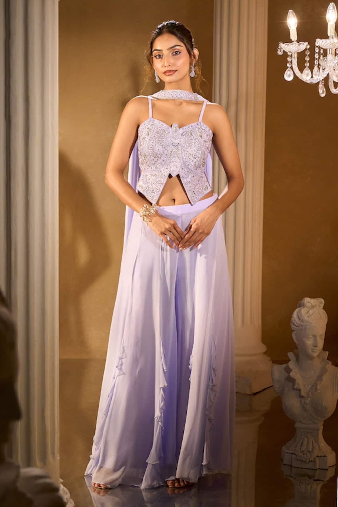 Aariyana Couture Embroidered Blue Blouse Palazzo Set 