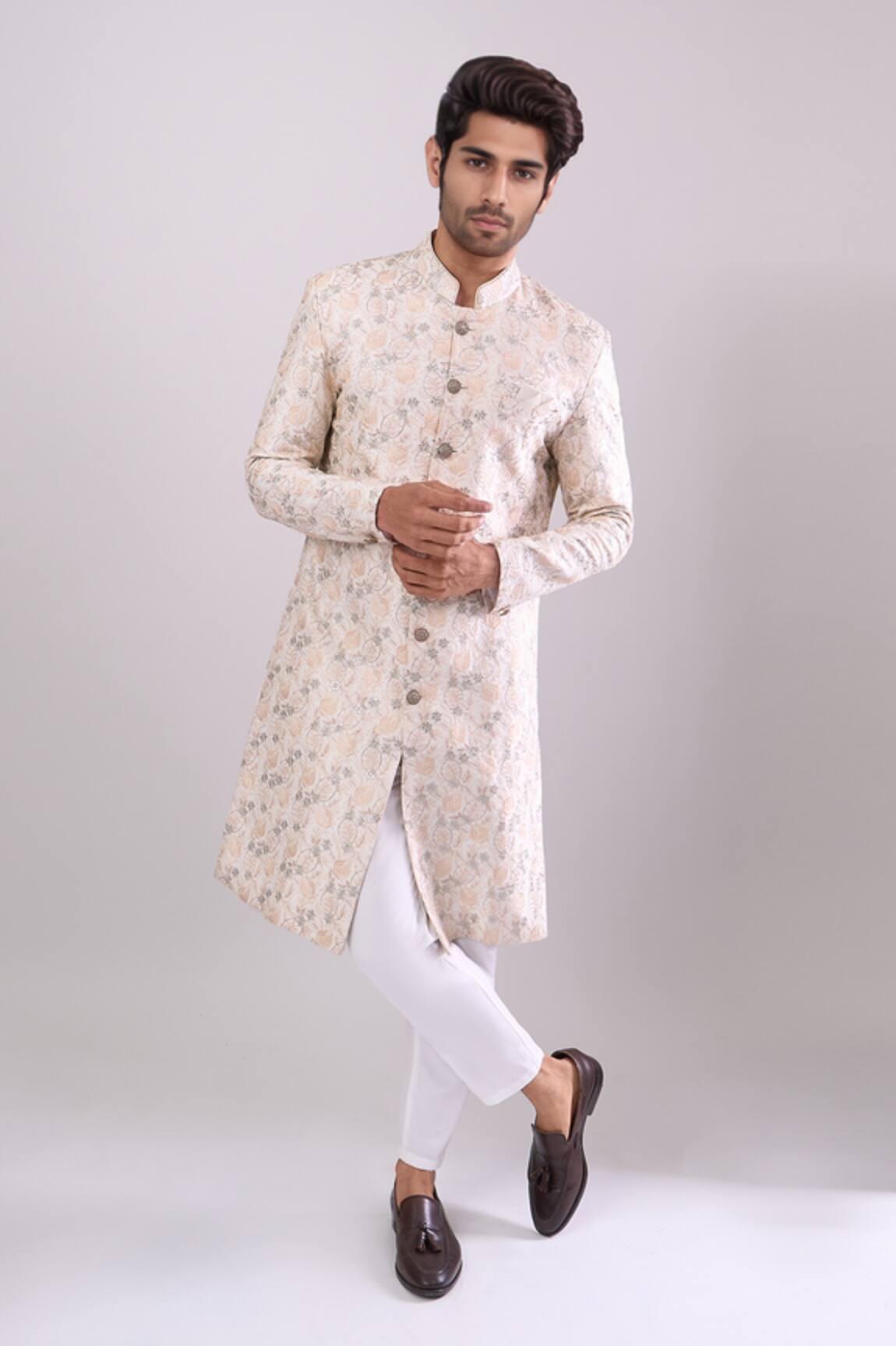 Arihant Rai Sinha Designer Off-White Embroidered Sherwani Set 