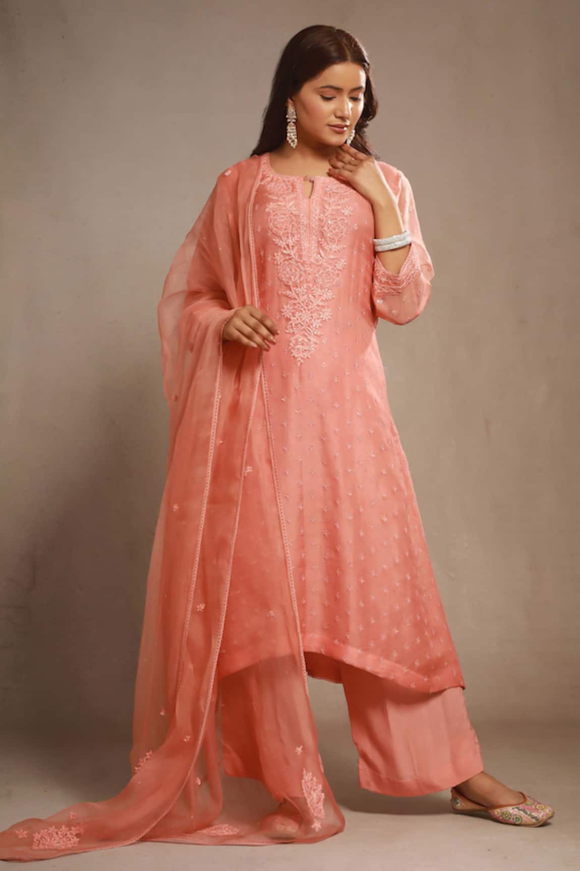 Sonali Methi Peach Hand Embroidered Kurta Set 