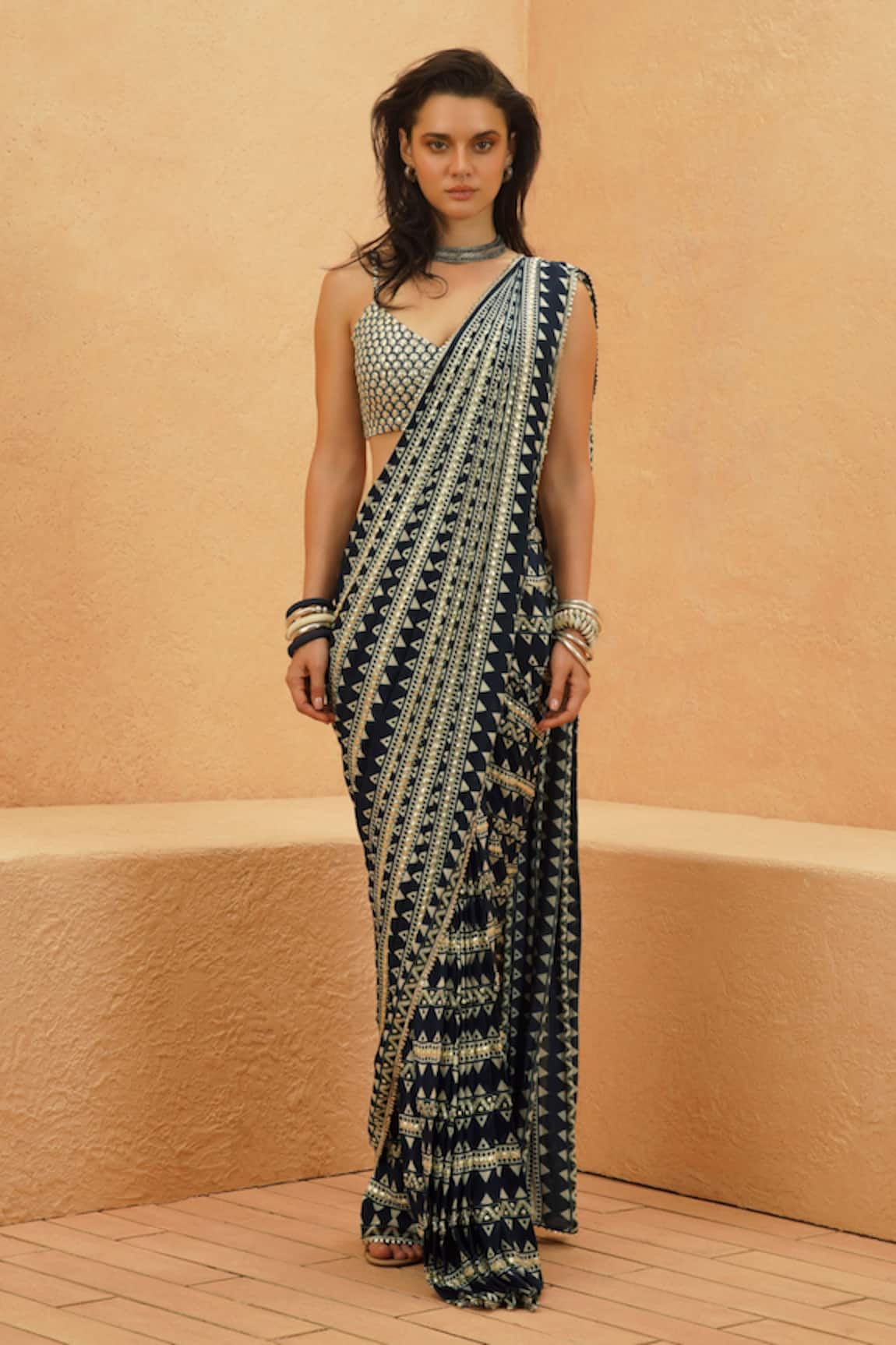 Sva By Sonam & Paras Modi Embellished Pre-Draped Saree Set 