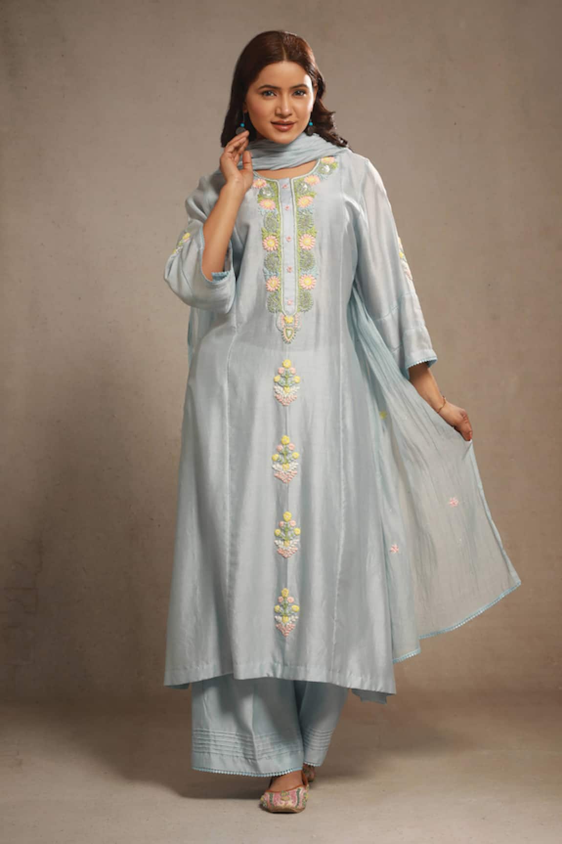 Sonali Methi Powder Blue Hand Embroidered Kurta Set 