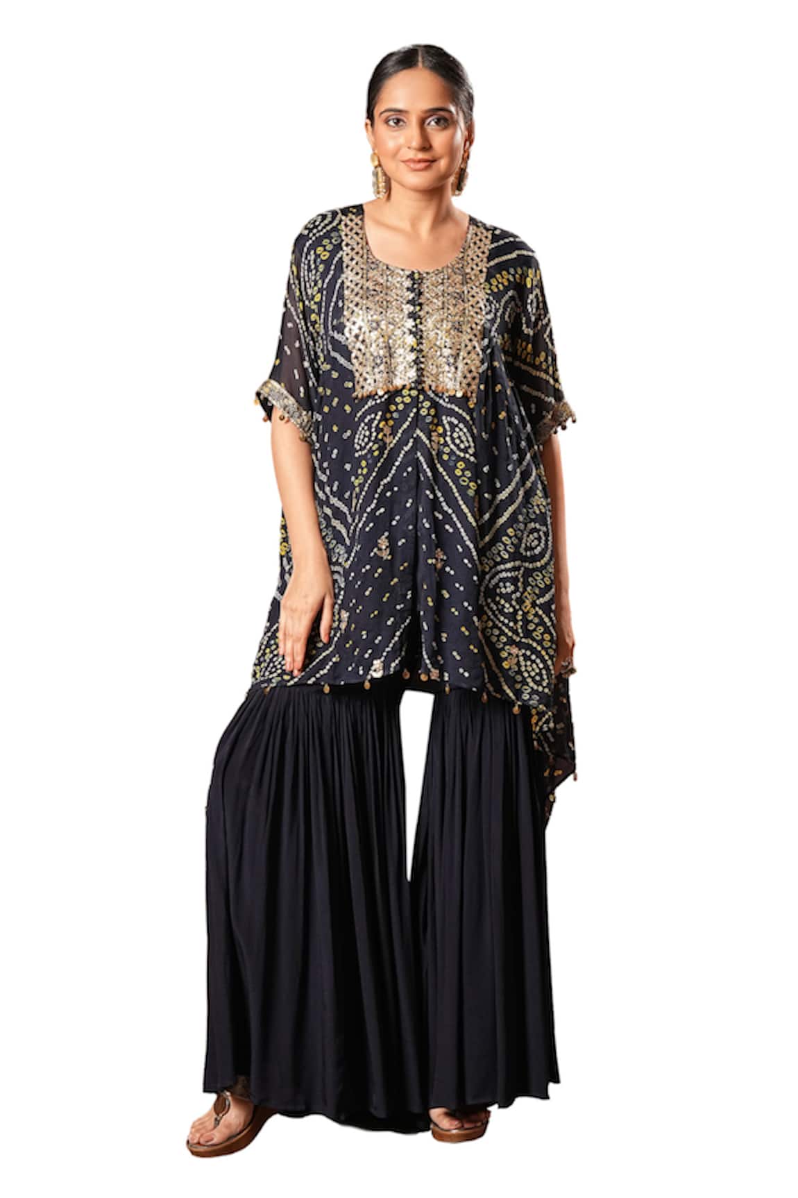 Sonali Methi Blue Bandhani Kaftan & Sharara Set 
