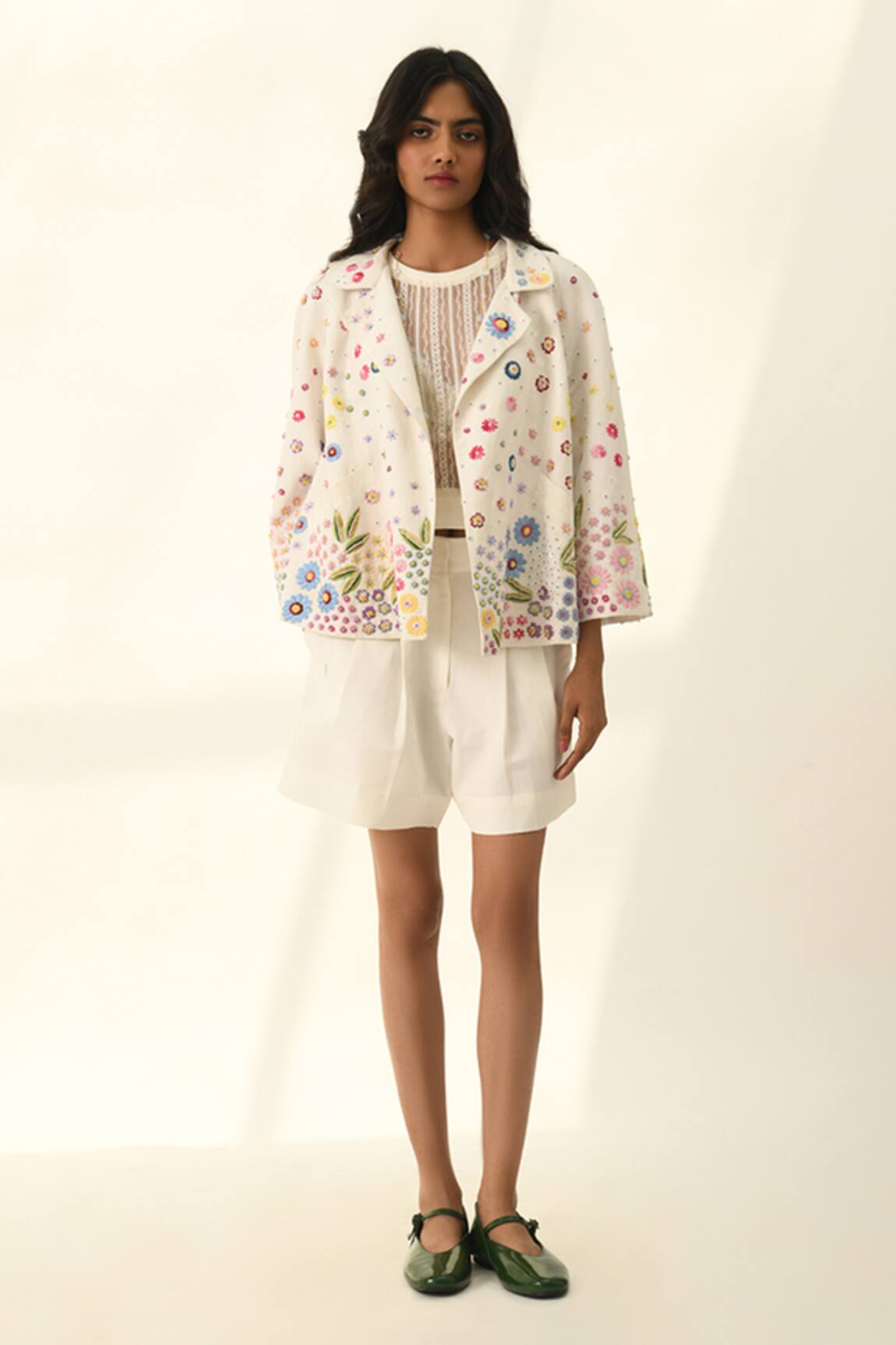 Payal Pratap Ivory Tailored Pleated Shorts 