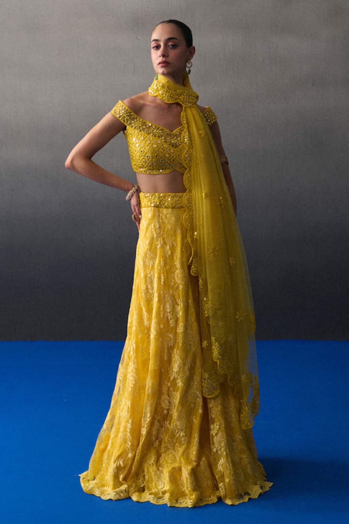 Angad Singh Designer Yellow Mehendi Lehenga Set 