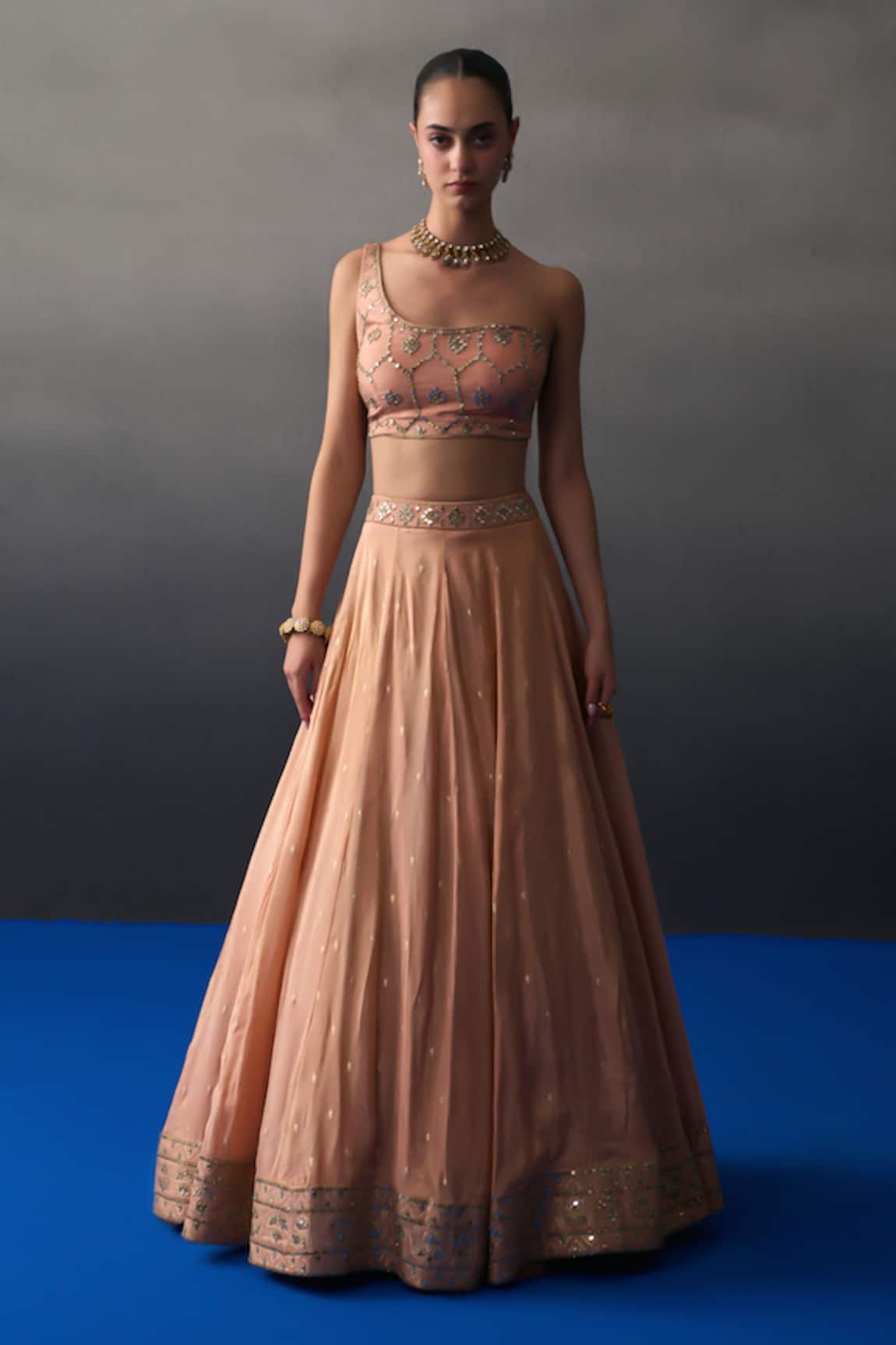 Angad Singh Peach Banarasi Festive Lehenga Set 