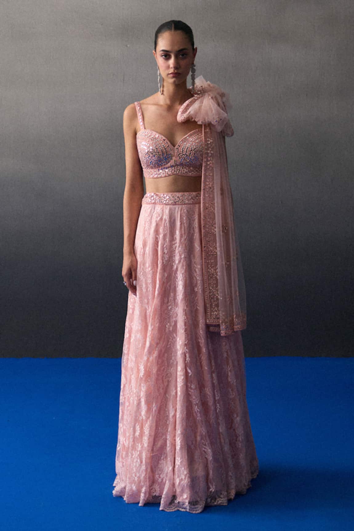 Angad Singh Peach Haldi Lehenga Set 
