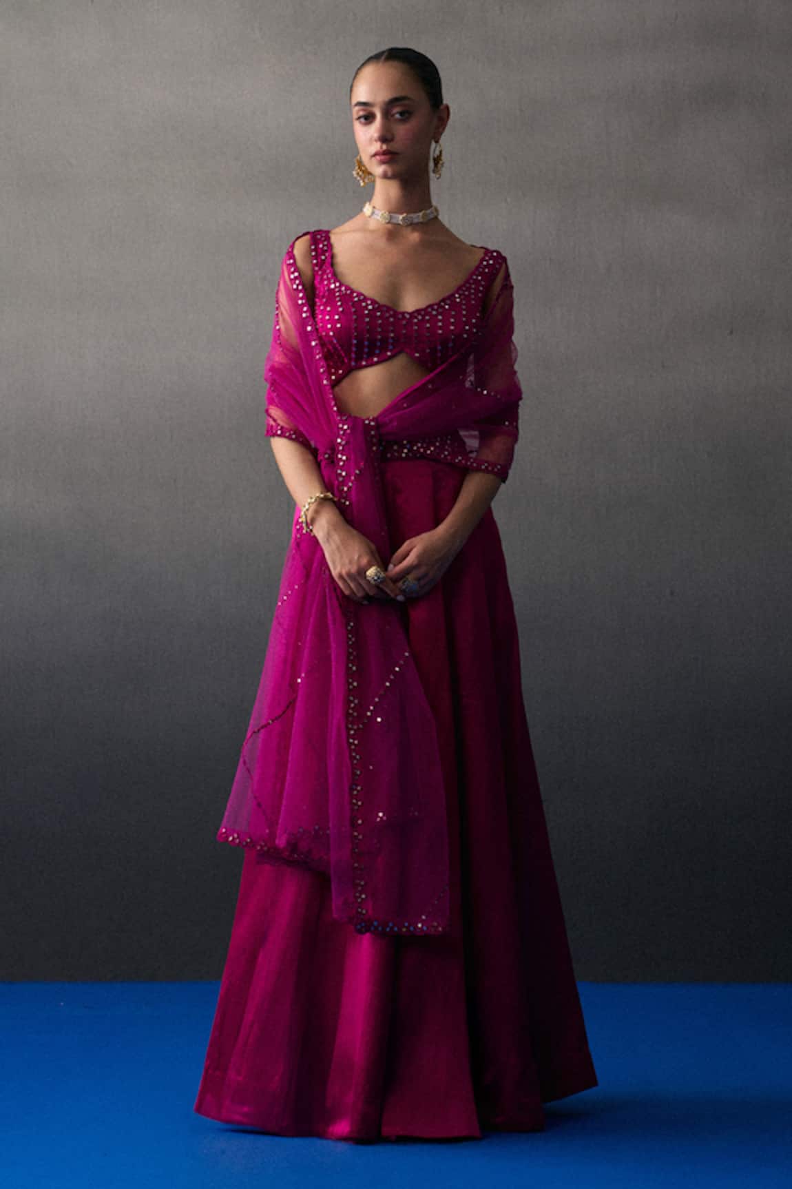 Angad Singh Rani Satin Festive Lehenga Set 