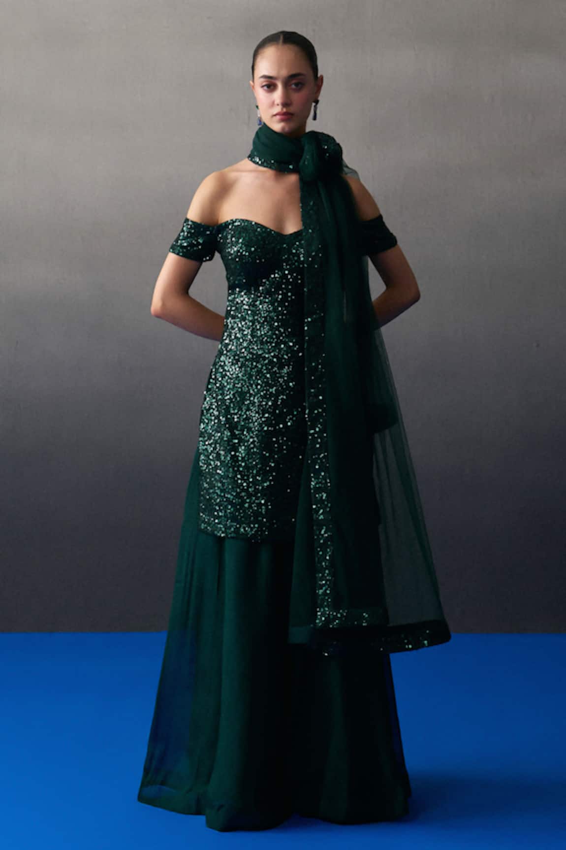 Angad Singh Green Sequins Sharara Set 