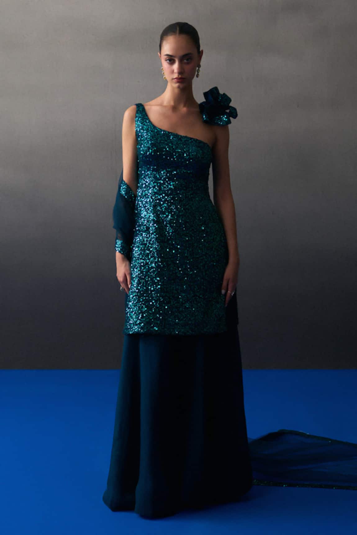 Angad Singh Peacock Blue Sharara Set  