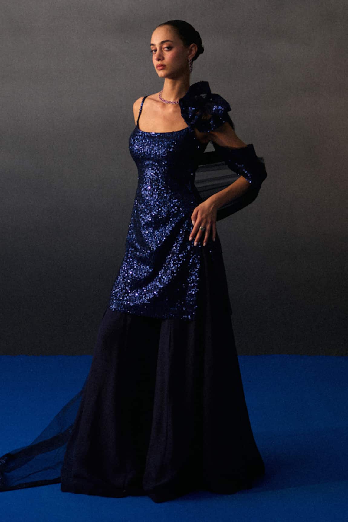 Angad Singh Midnight Blue Sequins Kurta Set 
