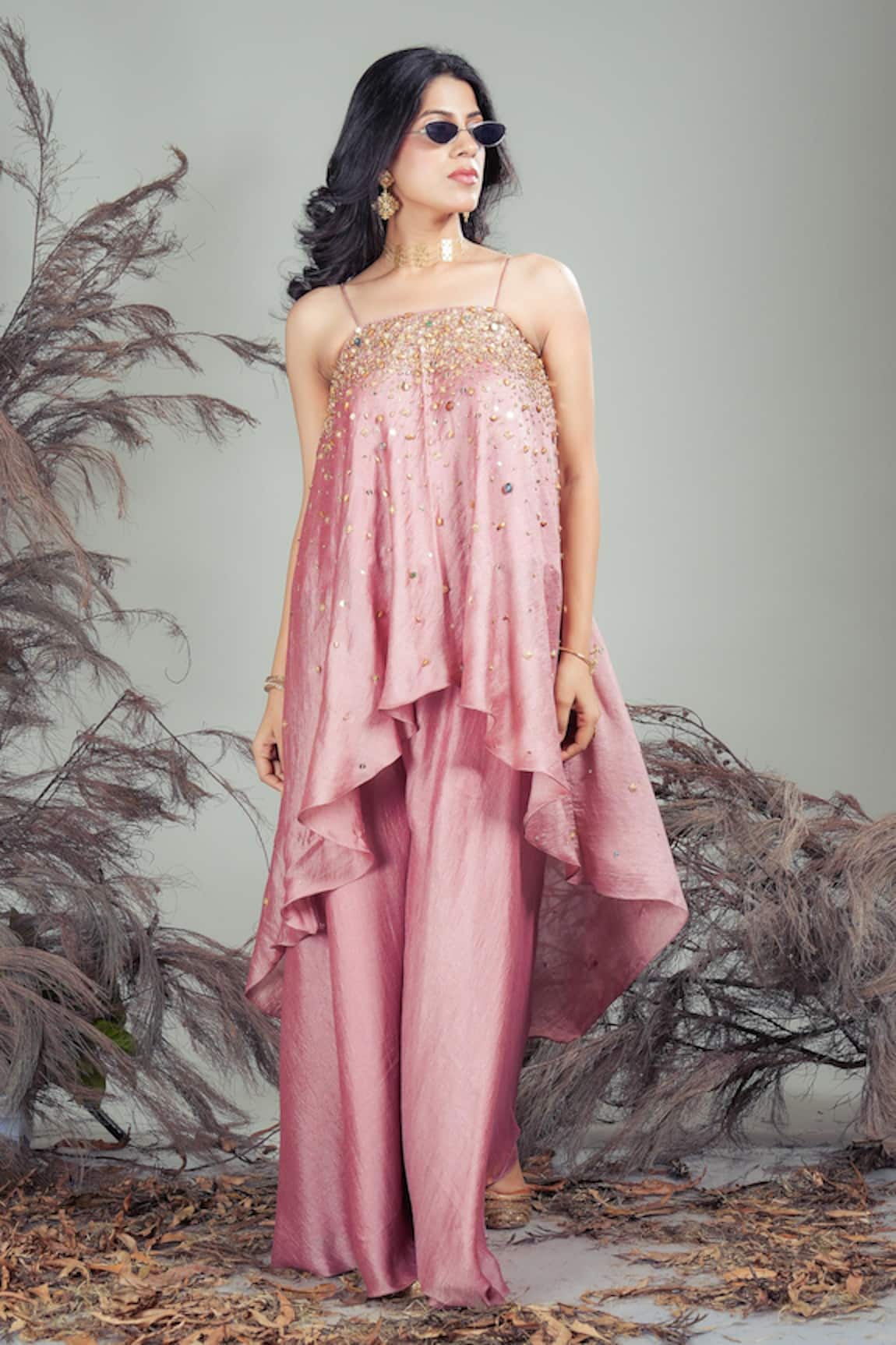 Rirasa Hand Embroidered Pink Tunic & Sharara Set 