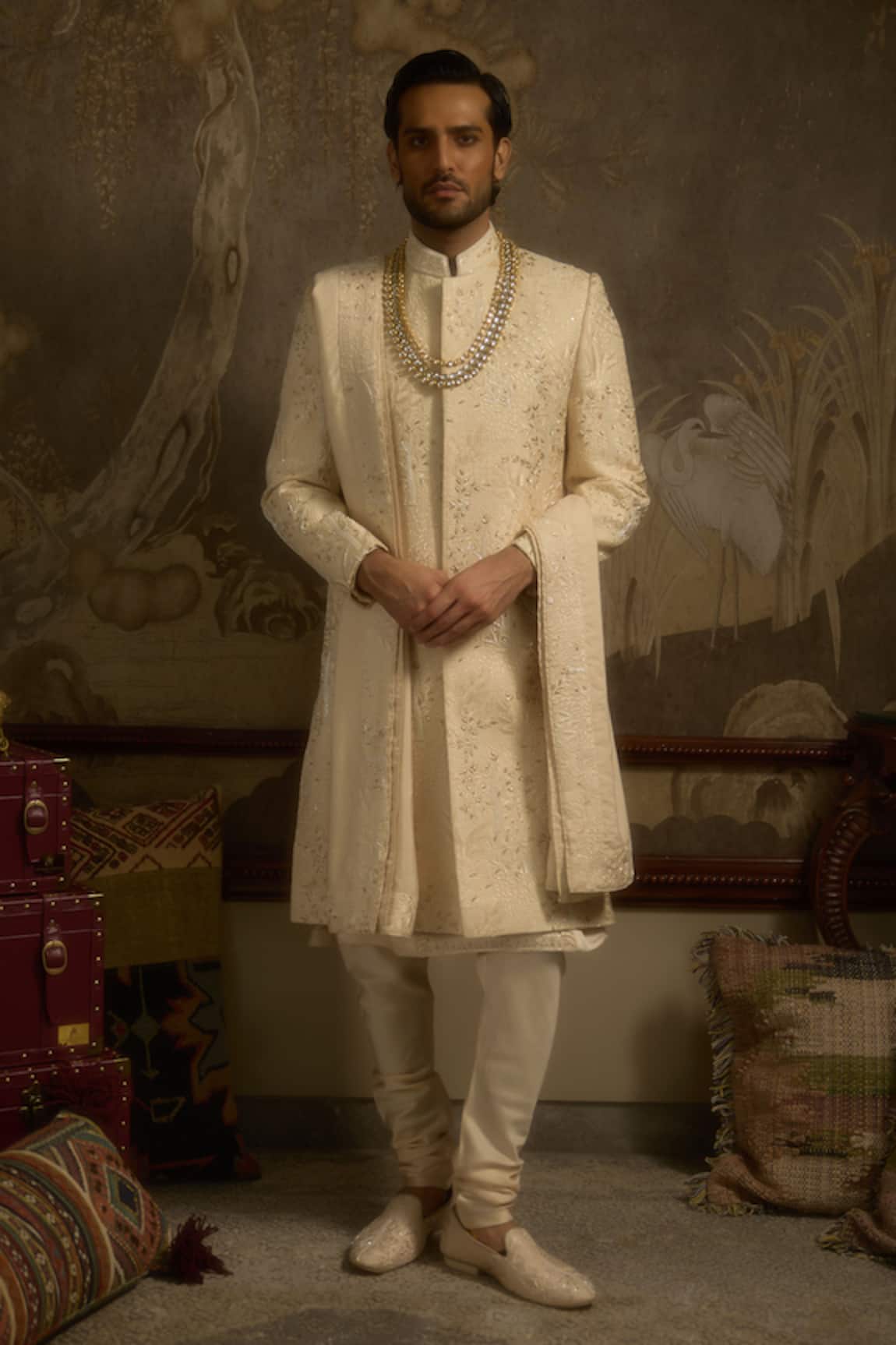 Ankit V Kapoor Zarbagh Woven Silk Sherwani Set 