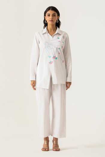 K-Anshika White Co-ord Set with Peacock Embroidery 