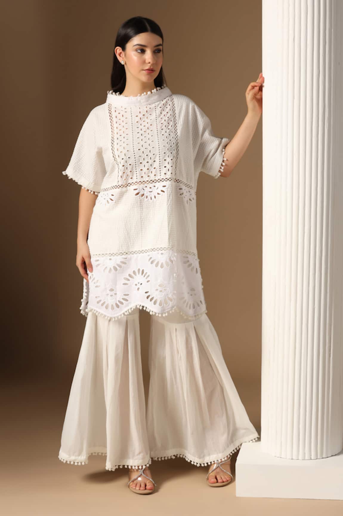 Rina Dhaka Off-White Tunic & Sharara Set 